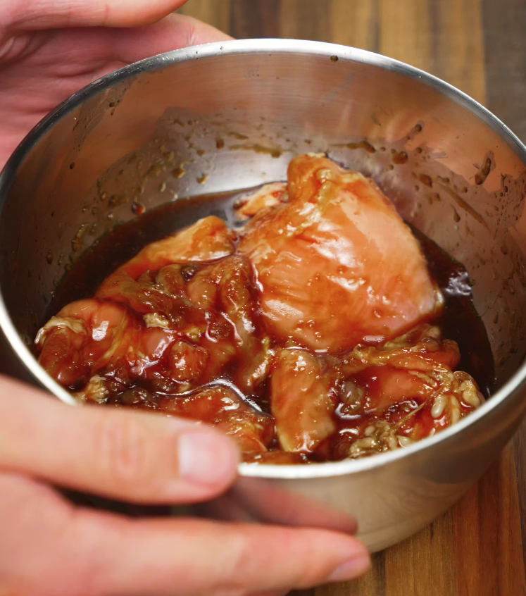 Chicken bulgogi marinating in soy garlic sauce — flavorful Korean-style chicken ready for air frying or grilling.